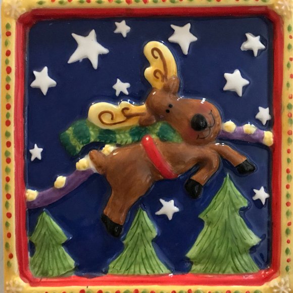 Holiday Christmas Candle reindeer CERAMIC 5-1/2” Cube - Picture 4 of 8